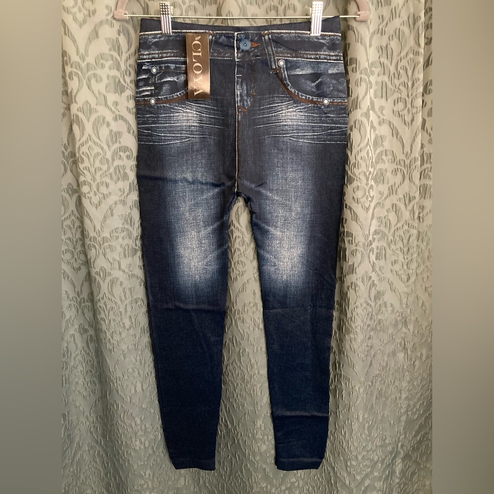 CLOYA | NWT Women’s Seamless Full Length Fleece Leggings Denim Fake Print - Picture 2 of 6